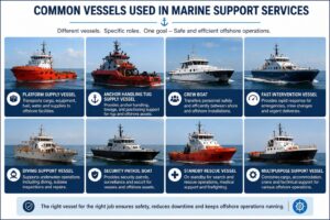 Types of vessels used in marine support in offshore oil and gas